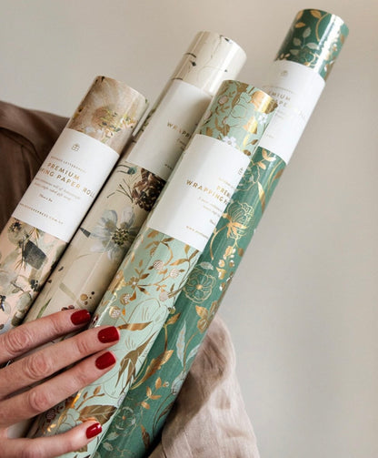 Gift Wrap Roll 3M - Golden Garden (Mint with Gold Foil)